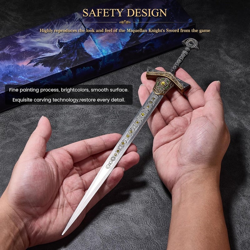 RACEROCKET Eldens Rings Miquellan Knight's Sword Model 11.8-Inch Metal Craft Sword with Display Stand Martial Arts Swords Action Figure Collectible Toy Desk Decor Party Supply Gift - Image 4